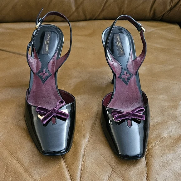 Louis Vuitton Black Patent Purple Bow Accent Heels Size 5.5 US (Fits Size 6) - Picture 8 of 14